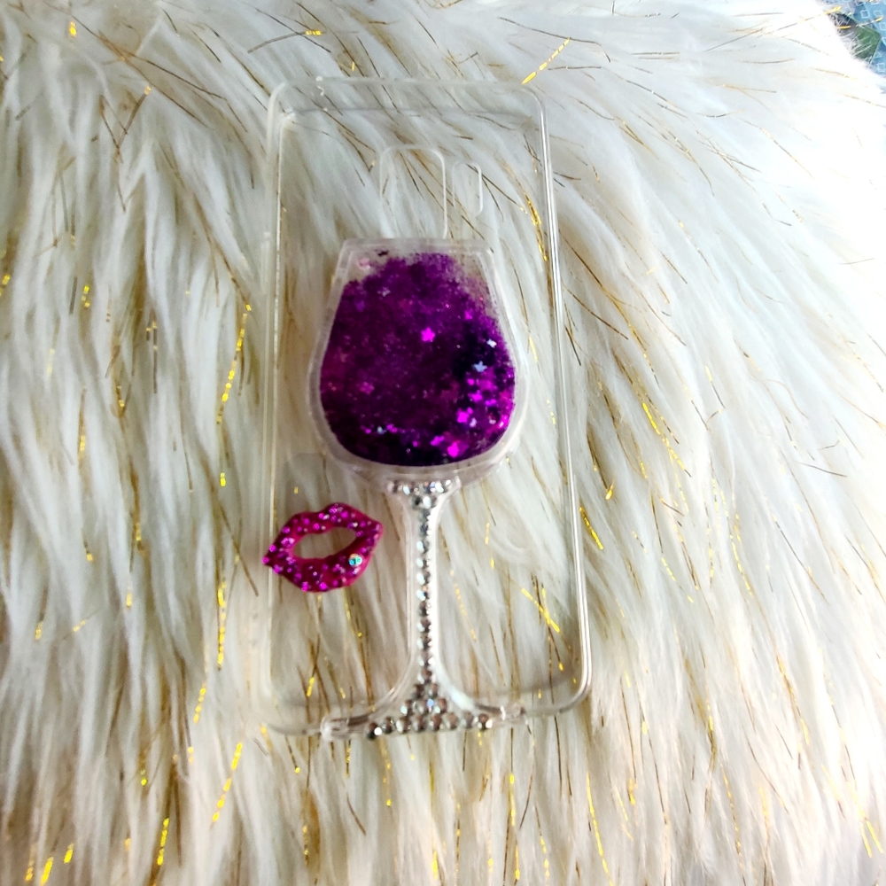Apple Glitter Wine Glass Phone Case with Purple Star Confetti - Picture 8 of 8